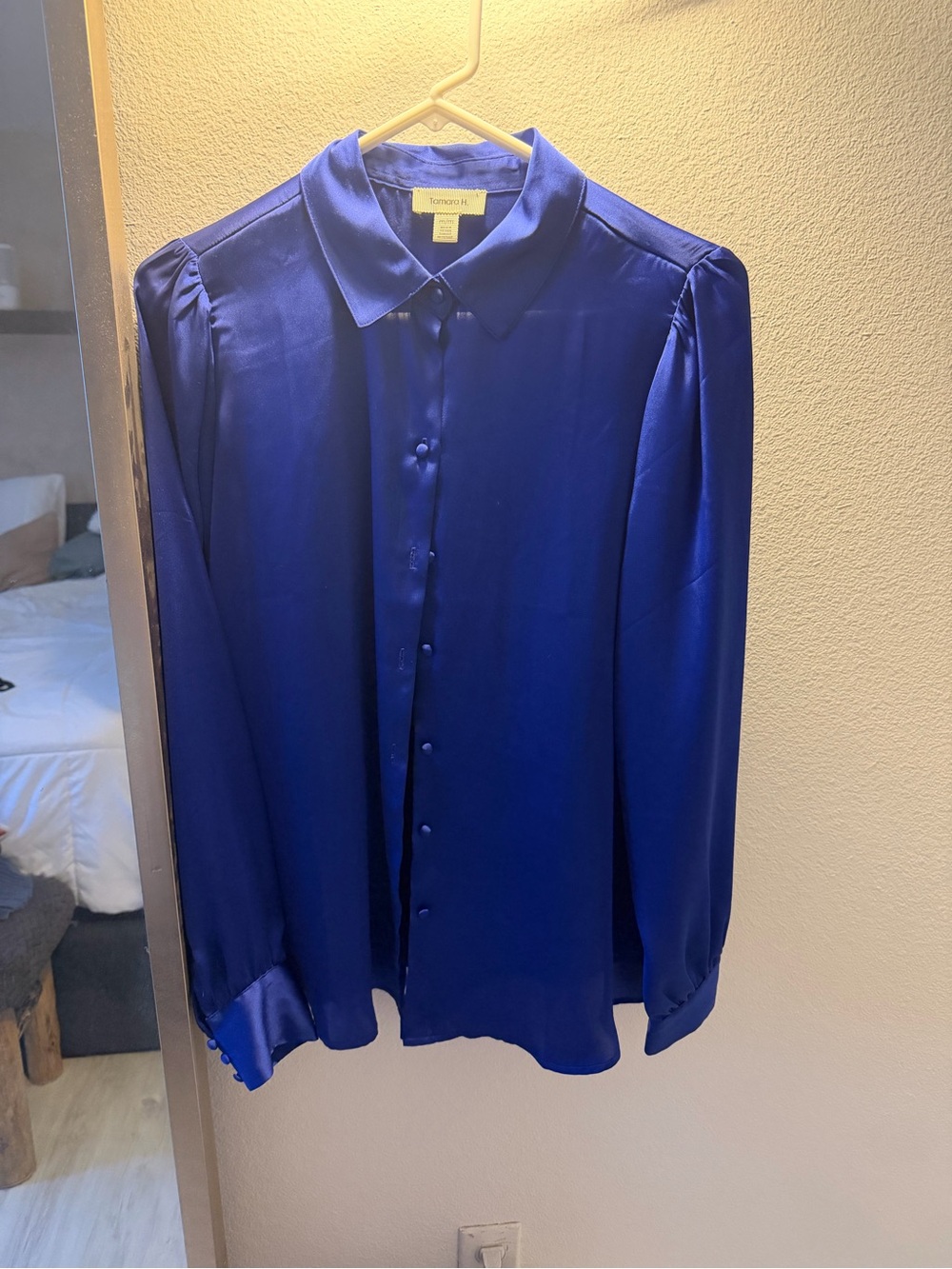 Royal Blue Satin Button-Up Shirt